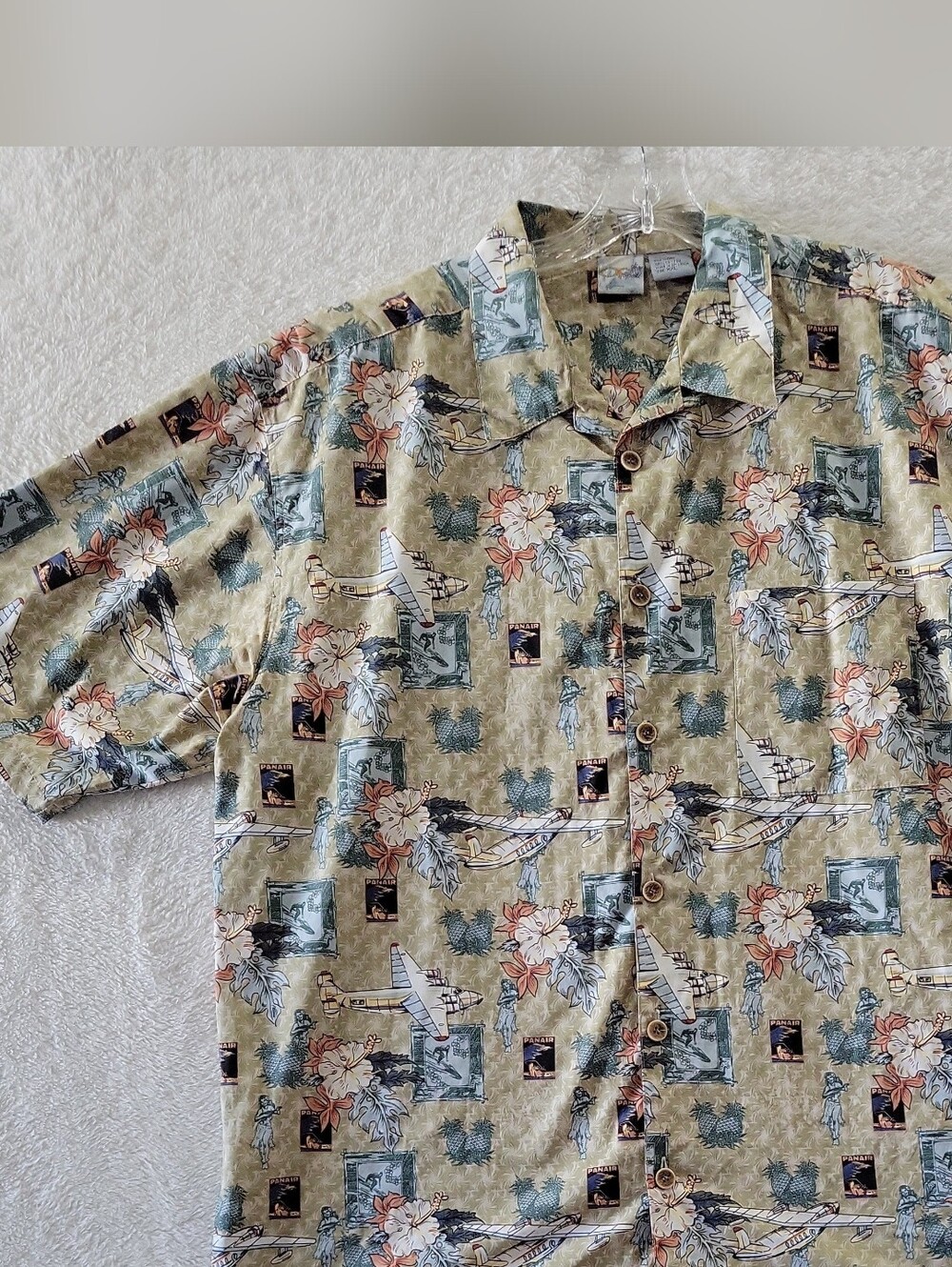 OP Hawaiian Camp Shirt Mens XXL Panair Jets Plane Floral Surf AOP Cotton VTG